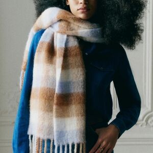 Sezane Plaid Scarf in Blue and Brown